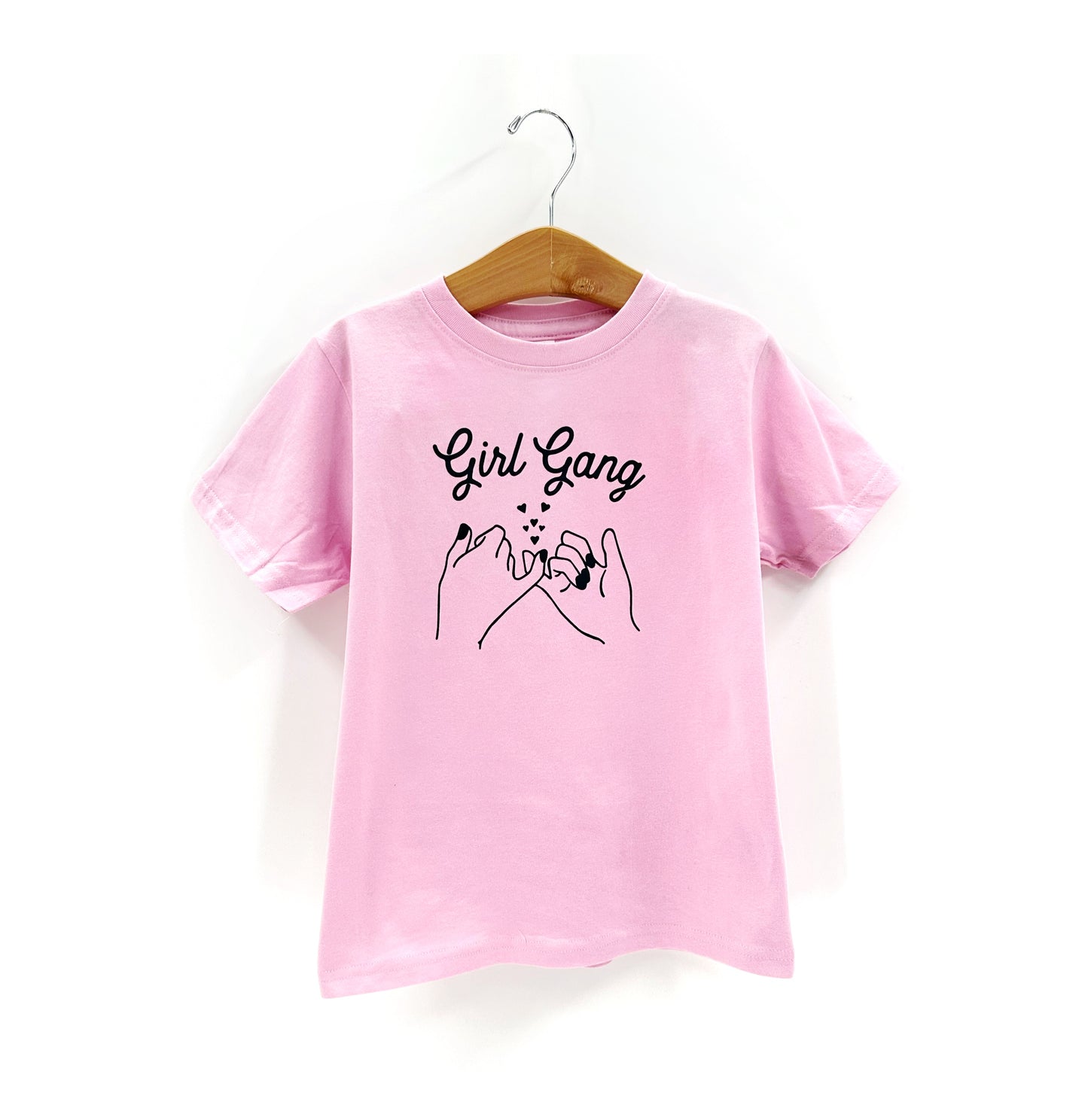 Kids Girl Gang Tee Shirt, pink with hearts