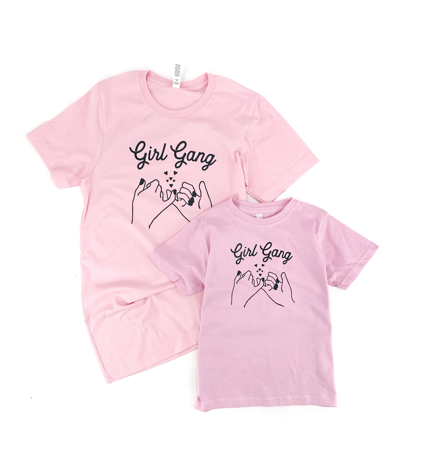 Kids Girl Gang Tee Shirt, pink with hearts