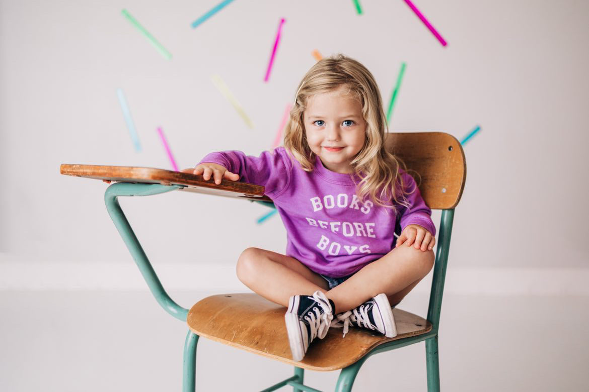 this purple books before boys sweatshirt is perfect for back to school