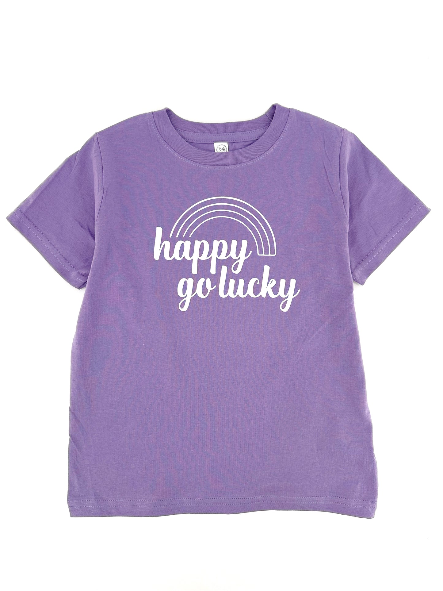 purple saint patricks tee for girls, happy go lucky, rainbow 